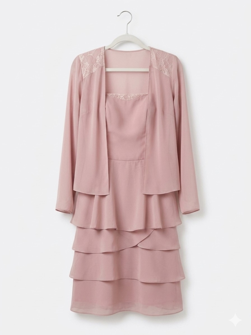 Blush Pink Lace-Trim Robe & Tiered Slip Dress Set